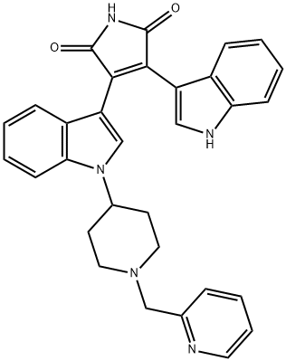 1H-Pyrrole-2,5-dione, 3-(1H-indol-3-yl)-4-[1-[1-(2-pyridinylmethyl)-4-piperidinyl]-1H-indol-3-yl]- Struktur