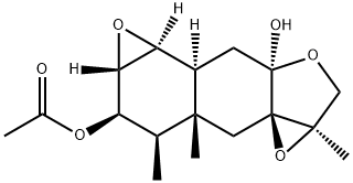 (1aR,4aβ,4bβ,5aβ,8aR)-6α-Acetoxydecahydro-1aβ,7α,7aα-trimethyl-3aH-oxireno[c]oxireno[7,8]naphtho[2,3-b]furan-3aβ-ol Struktur