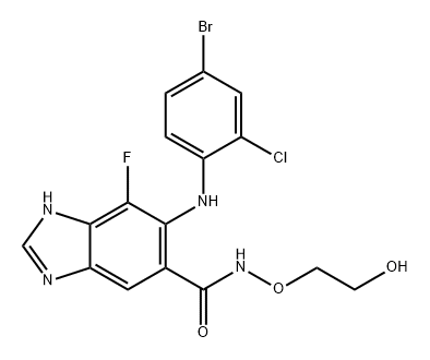 1H-Benzimidazole-5-carboxamide, 6-[(4-bromo-2-chlorophenyl)amino]-7-fluoro-N-(2-hydroxyethoxy)- Struktur