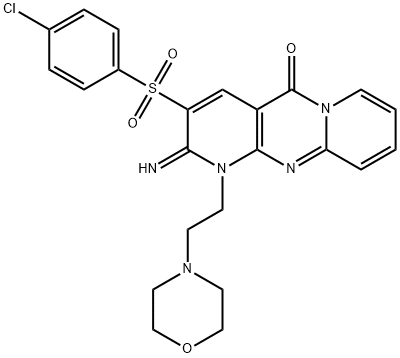 3-(4-chlorophenyl)sulfonyl-2-imino-1-(2-morpholin-4-ylethyl)dipyrido[1,2-d:3',4'-f]pyrimidin-5-one Struktur