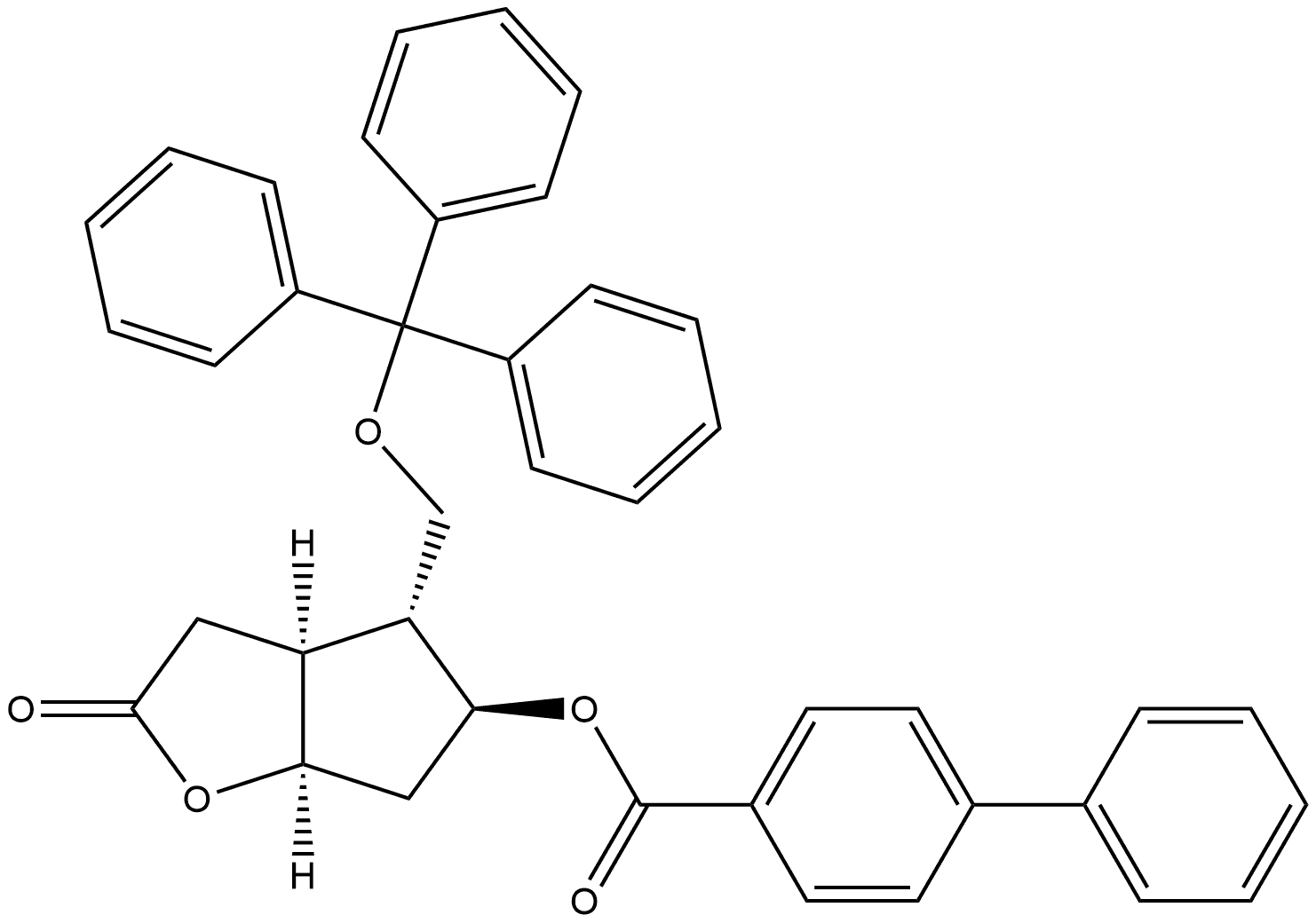 [1,1'-Biphenyl]-4-carboxylic acid, hexahydro-2-oxo-4-[(triphenylmethoxy)methyl]-2H-cyclopenta[b]furan-5-yl ester, [3aR-(3aα,4α,5β,6aα)]- (9CI) Struktur