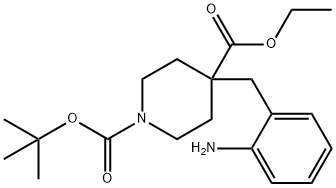 1,4-Piperidinedicarboxylic acid, 4-[(2-aminophenyl)methyl]-, 1-(1,1-dimethylethyl) 4-ethyl ester Struktur