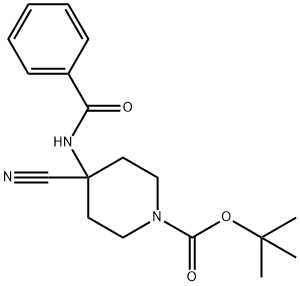 1-Piperidinecarboxylic acid, 4-(benzoylamino)-4-cyano-, 1,1-dimethylethyl ester Struktur