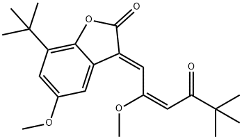 2(3H)-Benzofuranone, 7-(1,1-dimethylethyl)-5-methoxy-3-(2-methoxy-5,5-dimethyl-4-oxo-2-hexenylidene)-, (E,E)- (9CI) Struktur