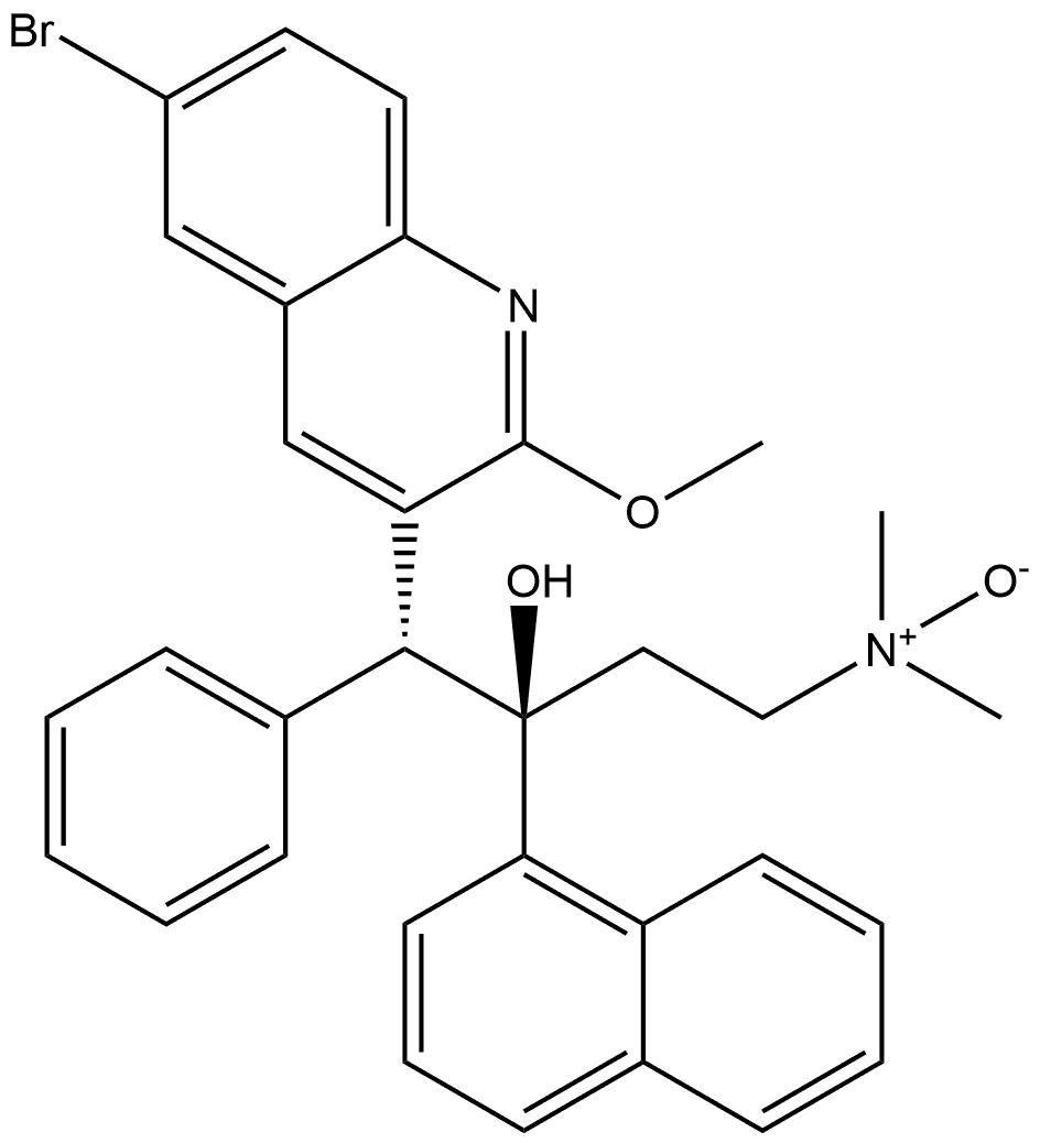 3-Quinolineethanol, 6-bromo-α-[2-(dimethyloxidoamino)ethyl]-2-methoxy-α-1-naphthalenyl-β-phenyl-, (αR,βR)-rel- Struktur