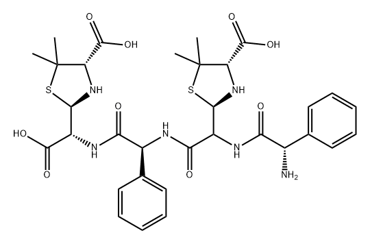 Glycine, (2R)-2-phenylglycyl-(2R)-2-[(2R,4S)-4-carboxy-5,5-dimethyl-2-thiazolidinyl]glycyl-(2R)-2-phenylglycyl-2-[(2R,4S)-4-carboxy-5,5-dimethyl-2-thiazolidinyl]-, (2R)- (9CI) Struktur