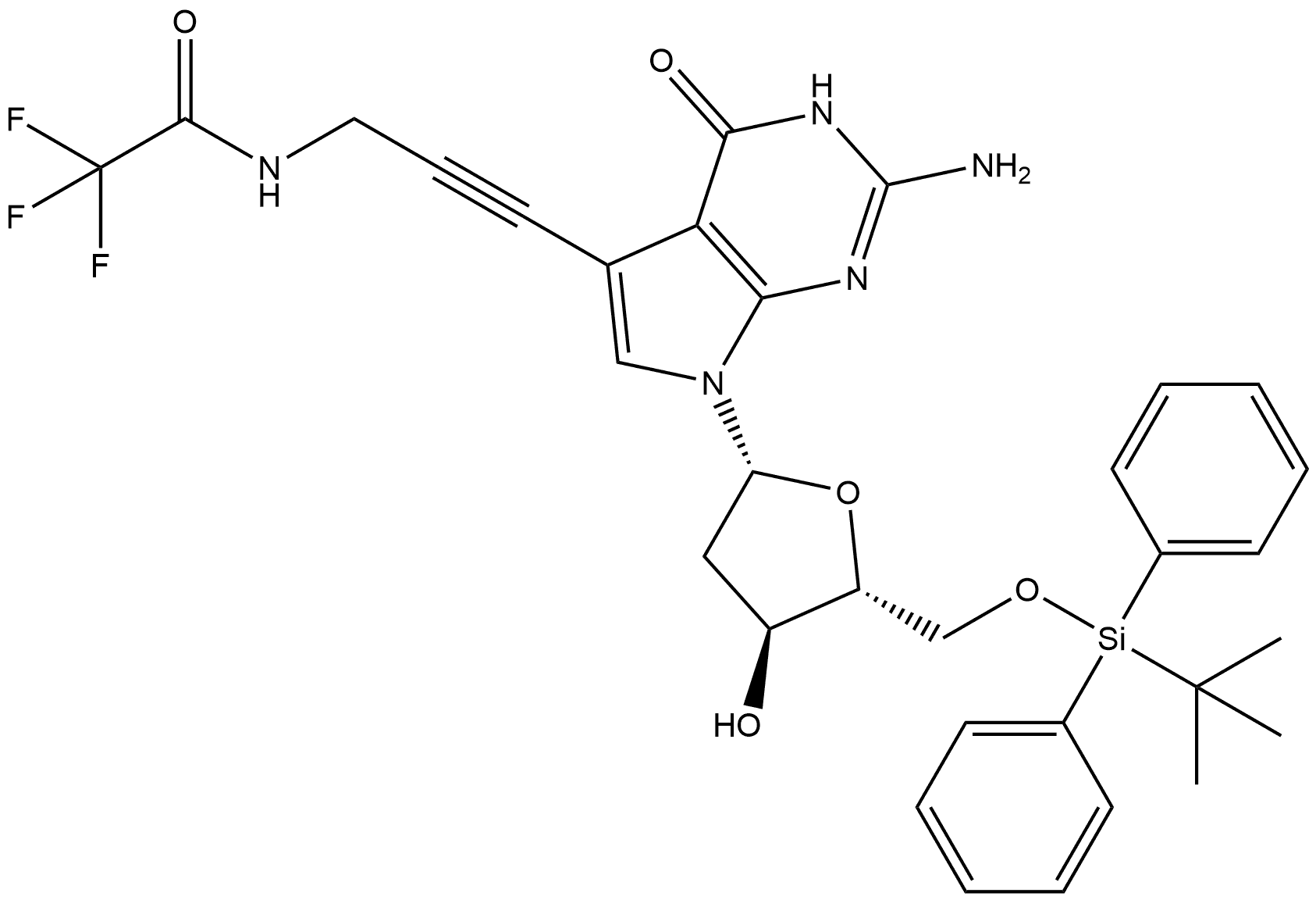 5'-O-TBDPS-7-TFA-AP-7-DEAZA-DG Struktur