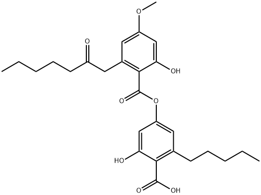 Benzoic acid, 2-hydroxy-4-[[2-hydroxy-4-methoxy-6-(2-oxoheptyl)benzoyl]oxy]-6-pentyl- Struktur