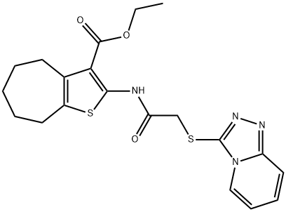 4H-Cyclohepta[b]thiophene-3-carboxylic acid, 5,6,7,8-tetrahydro-2-[[2-(1,2,4-triazolo[4,3-a]pyridin-3-ylthio)acetyl]amino]-, ethyl ester Struktur