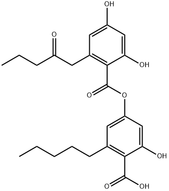 Benzoic acid, 2,4-dihydroxy-6-(2-oxopentyl)-, 4-carboxy-3-hydroxy-5-pentylphenyl ester Struktur