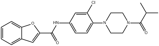 2-Benzofurancarboxamide, N-[3-chloro-4-[4-(2-methyl-1-oxopropyl)-1-piperazinyl]phenyl]- Struktur