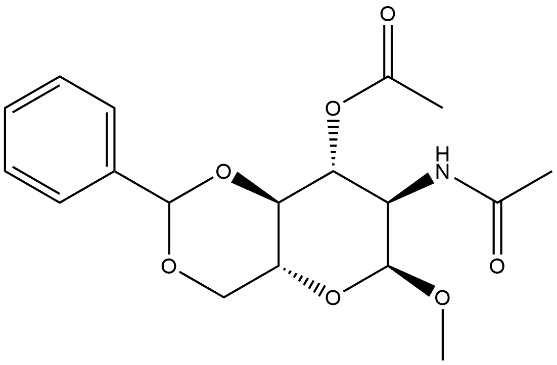 Methyl 2-acetamido-3-O-acetyl-4,6-O-benzylidene-2-deoxy-α-D-glucopyranoside Struktur