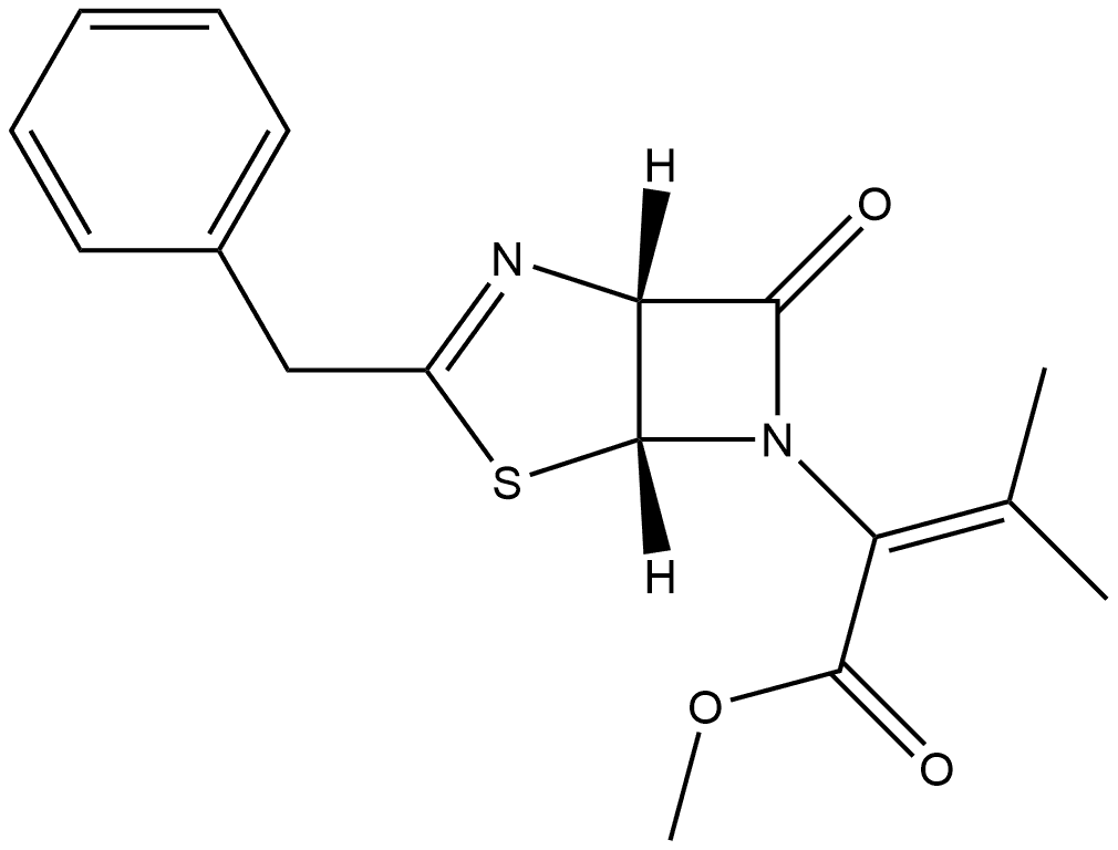 4-Thia-2,6-diazabicyclo[3.2.0]hept-2-ene-6-acetic acid, α-(1-methylethylidene)-7-oxo-3-(phenylmethyl)-, methyl ester, (1R-cis)- (9CI) Struktur