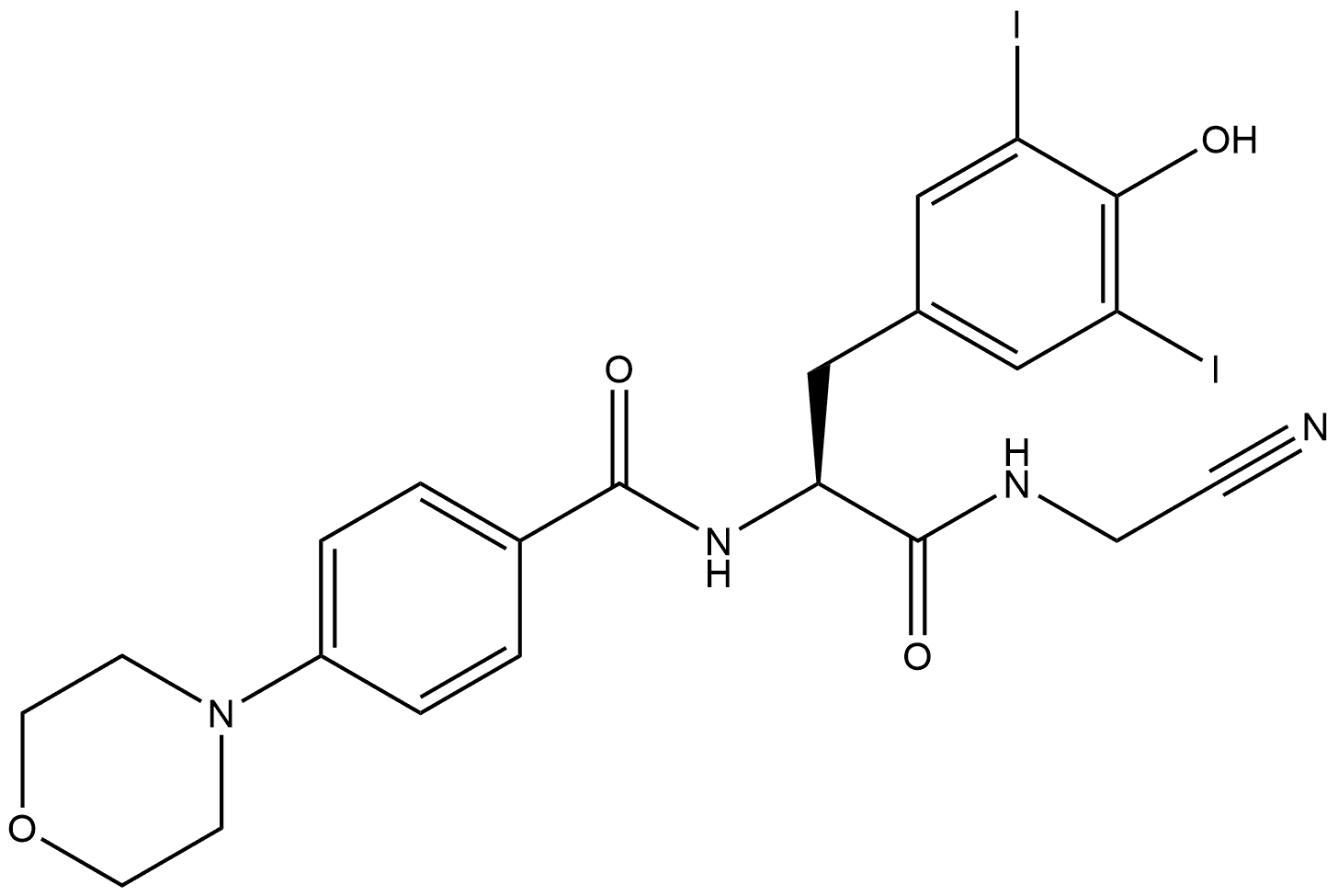 N-(Cyanomethyl)-3,5-diiodo-Nα-[4-(4-morpholinyl)benzoyl]-L-tyrosinamide Struktur