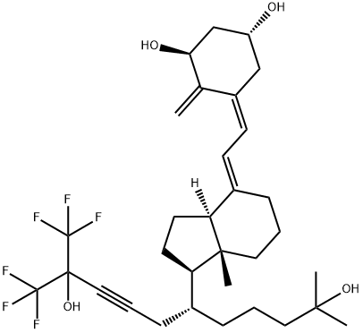 1,3-Cyclohexanediol, 4-methylene-5-[(2E)-2-[(1R,3aS,4E,7aR)-octahydro-7a-methyl-1-[(1R)-6,6,6-trifluoro-5-hydroxy-1-(4-hydroxy-4-methylpentyl)-5-(trifluoromethyl)-3-hexyn-1-yl]-4H-inden-4-ylidene]ethylidene]-, (1R,3S,5Z)- Struktur