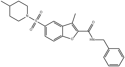 2-Benzofurancarboxamide, 3-methyl-5-[(4-methyl-1-piperidinyl)sulfonyl]-N-(phenylmethyl)- Struktur