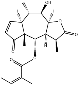 (Z)-2-Methyl-2-butenoic acid [(3S)-2,3,3aα,4,4a,5,7aα,8,9,9aα-decahydro-9β-hydroxy-3β,4aβ,8α-trimethyl-2,5-dioxoazuleno[6,5-b]furan-4α-yl] ester Struktur