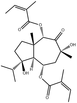 Bis[(Z)-2-methyl-2-butenoic acid](1R,8aR)-decahydro-1,6α-dihydroxy-3aβ,6-dimethyl-1-(1-methylethyl)-5-oxo-4α,8α-azulenediyl ester Struktur