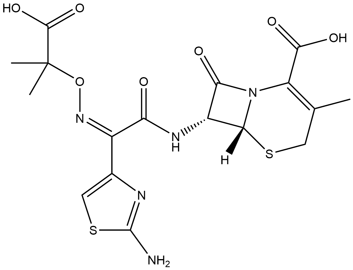 5-Thia-1-azabicyclo[4.2.0]oct-2-ene-2-carboxylic acid, 7-[[(2-amino-4-thiazolyl)[(1-carboxy-1-methylethoxy)imino]acetyl]amino]-3-methyl-8-oxo-, [6R-[6α,7β(Z)]]- (9CI) Struktur