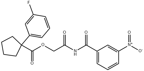 Cyclopentanecarboxylic acid, 1-(3-fluorophenyl)-, 2-[(3-nitrobenzoyl)amino]-2-oxoethyl ester Struktur