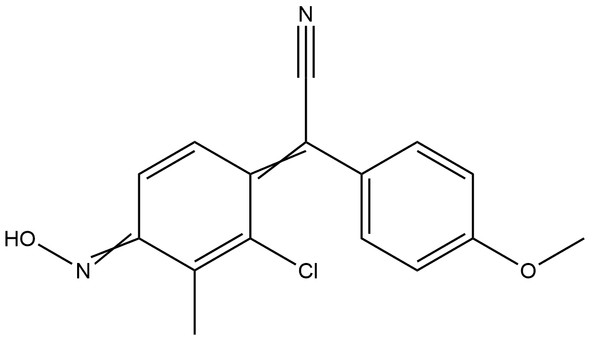 α-(p-Methoxyphenyl)-α-(2-chloro-3-methyl-4-hydroxyimino-2,5-cyclohexadien-1-ylidene)acetonitrile Struktur