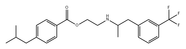 Benzoic acid, 4-(2-methylpropyl)-, 2-[[1-methyl-2-[3-(trifluoromethyl)phenyl]ethyl]amino]ethyl ester Struktur