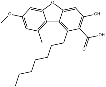 2-Dibenzofurancarboxylic acid, 1-heptyl-3-hydroxy-7-methoxy-9-methyl- Struktur