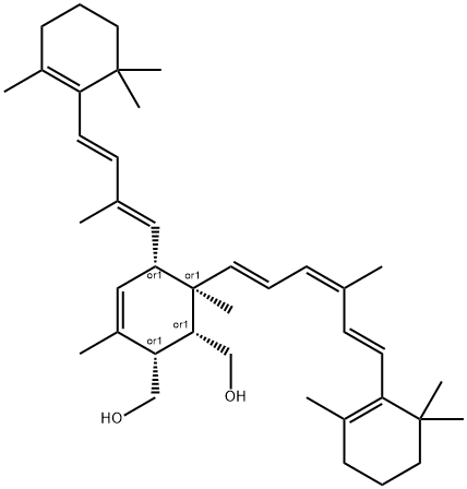 3-Cyclohexene-1,2-dimethanol,3,6-dimethyl-5-[(1E,3E)-2-methyl-4-(2,6,6-trimethyl-1-cyclohexen-1-yl)-1,3-butadienyl]-6-[(1E,3Z,5E)-4-methyl-6-(2,6,6-trimethyl-1-cyclohexen-1-yl)-1,3,5-hexatrienyl]-,(1R,2S,5S,6R)-rel- Struktur