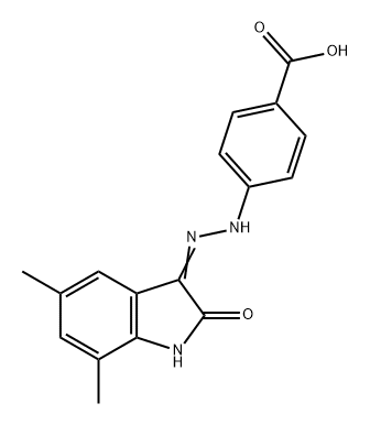 Benzoic acid, 4-[2-(1,2-dihydro-5,7-dimethyl-2-oxo-3H-indol-3-ylidene)hydrazinyl]- Struktur