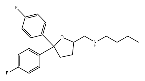 2-Furanmethanamine, N-butyl-5,5-bis(4-fluorophenyl)tetrahydro- Struktur