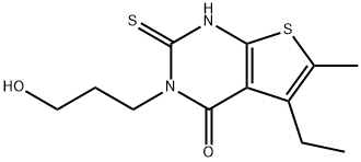 5-ethyl-3-(3-hydroxypropyl)-6-methyl-2-sulfanylidene-1H-thieno[2,3-d]pyrimidin-4-one Struktur