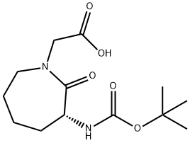 1H-Azepine-1-acetic acid, 3-[[(1,1-dimethylethoxy)carbonyl]amino]hexahydro-2-oxo-, (3R)- Struktur