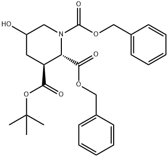 1,2,3-Piperidinetricarboxylic acid, 5-hydroxy-, 3-(1,1-dimethylethyl) 1,2-bis(phenylmethyl) ester, (2S,3S)- Struktur