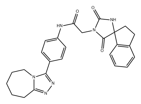 Spiro[imidazolidine-4,1'-[1H]indene]-1-acetamide, 2',3'-dihydro-2,5-dioxo-N-[4-(6,7,8,9-tetrahydro-5H-1,2,4-triazolo[4,3-a]azepin-3-yl)phenyl]- Struktur