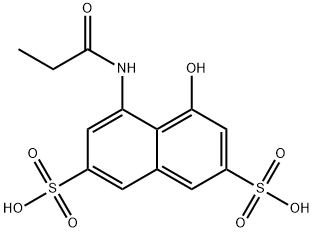 2,7-Naphthalenedisulfonic acid, 4-hydroxy-5-[(1-oxopropyl)amino]- Struktur