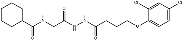 N-(2-{2-[4-(2,4-dichlorophenoxy)butanoyl]hydrazino}-2-oxoethyl)cyclohexanecarboxamide (non-preferred name) Struktur