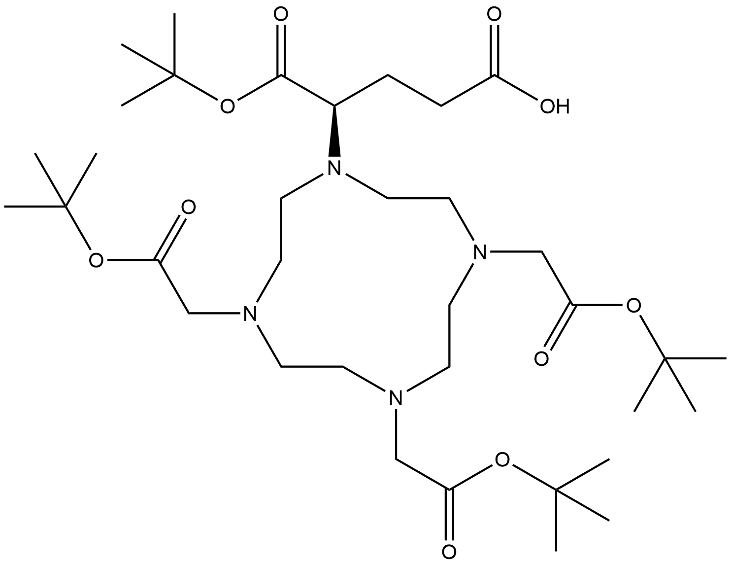 1,4,7,10-Tetraazacyclododecane-1,4,7,10-tetraacetic acid, α-(2-carboxyethyl)-, 1,4,7,10-tetrakis(1,1-dimethylethyl) ester, (αR)- Struktur