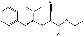 Acetic acid, 2-cyano-2-[[(dimethylamino)(phenylimino)methyl]thio]-, ethyl ester Struktur