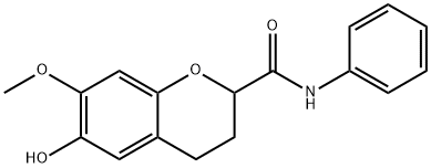 2H-1-Benzopyran-2-carboxamide, 3,4-dihydro-6-hydroxy-7-methoxy-N-phenyl- Struktur