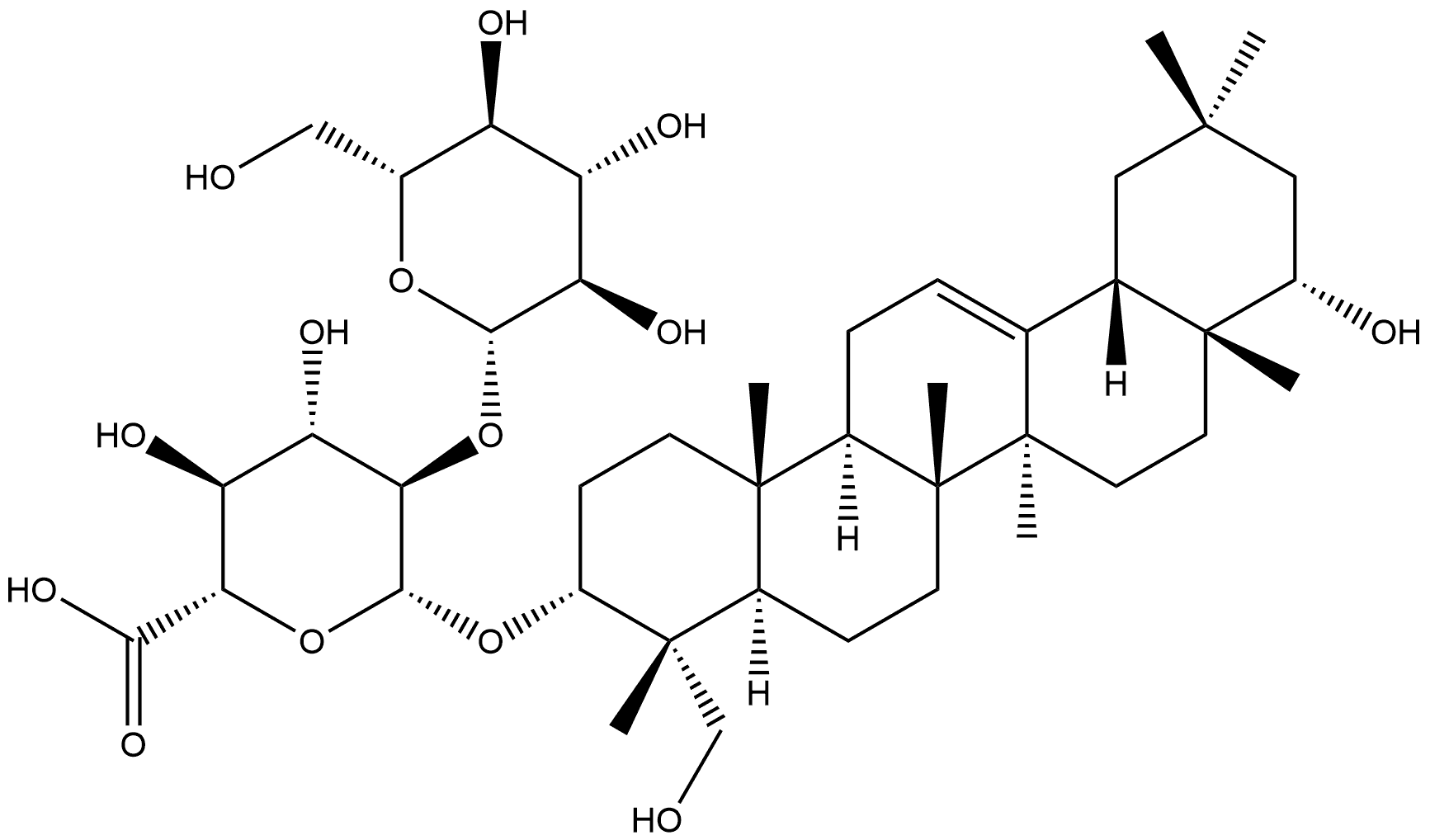 β-D-Glucopyranosiduronic acid, (3β,4β,22β)-22,23-dihydroxyolean-12-en-3-yl 2-O-β-D-glucopyranosyl- Struktur