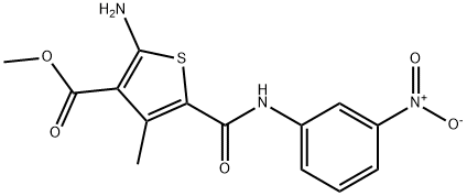 3-Thiophenecarboxylic acid, 2-amino-4-methyl-5-[[(3-nitrophenyl)amino]carbonyl]-, methyl ester Struktur