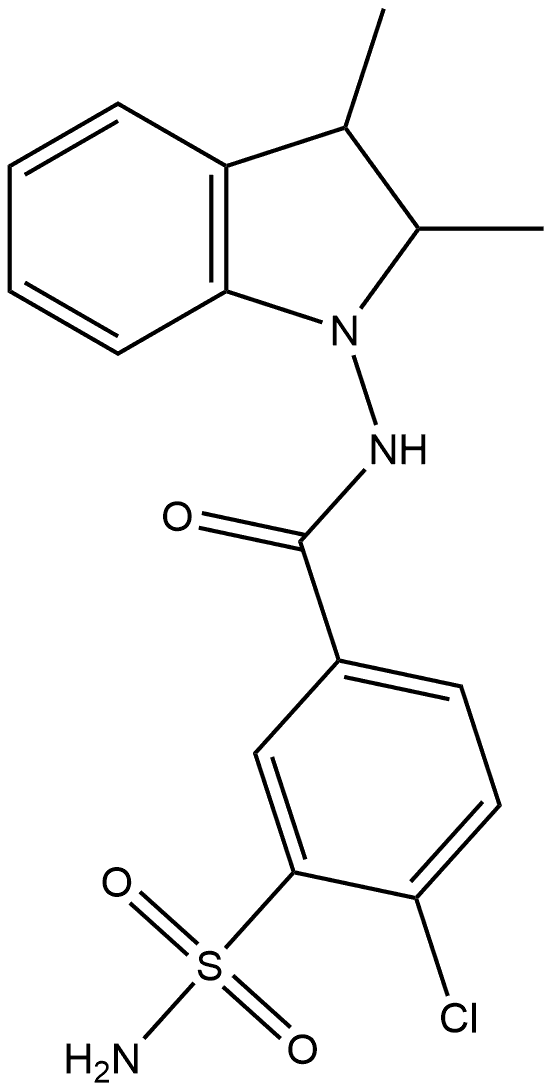 3-(Aminosulfonyl)-4-chloro-N-(2,3-dihydro-2,3-dimethyl-1H-indol-1-yl)benzamide Struktur