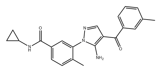 Benzamide, 3-[5-amino-4-(3-methylbenzoyl)-1H-pyrazol-1-yl]-N-cyclopropyl-4-methyl- Struktur