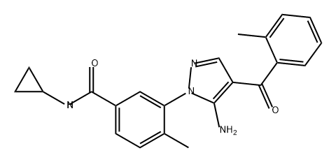 Benzamide, 3-[5-amino-4-(2-methylbenzoyl)-1H-pyrazol-1-yl]-N-cyclopropyl-4-methyl- Struktur