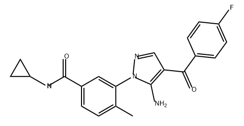 Benzamide, 3-[5-amino-4-(4-fluorobenzoyl)-1H-pyrazol-1-yl]-N-cyclopropyl-4-methyl- Struktur