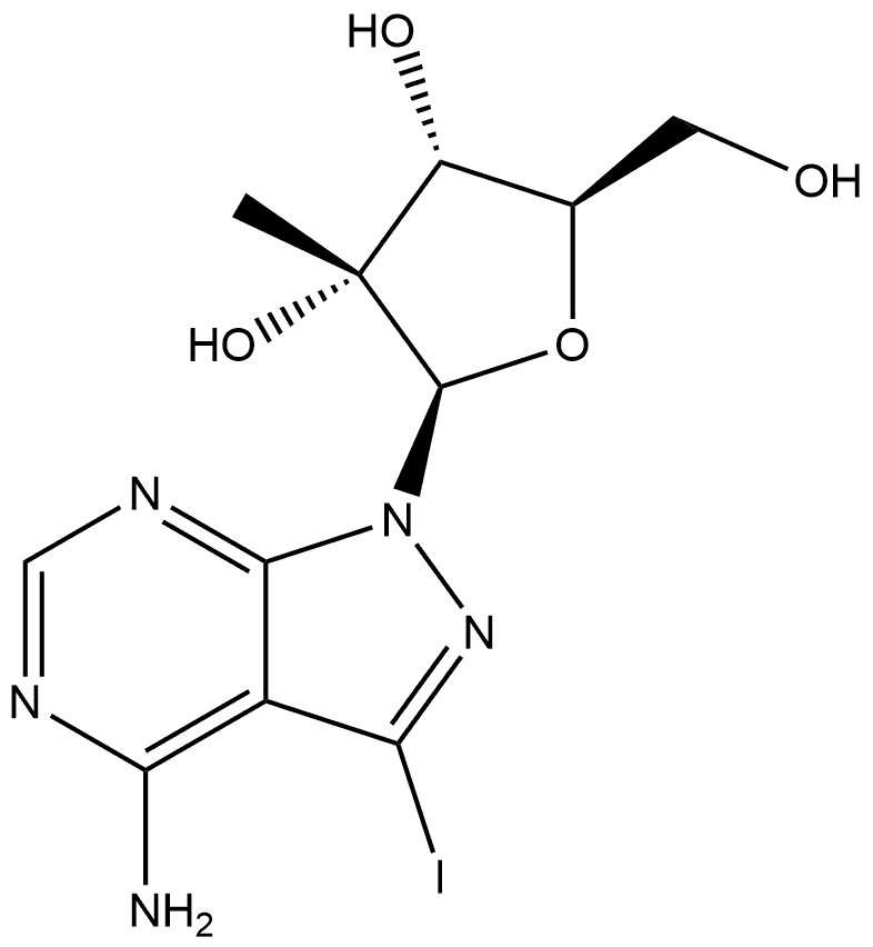 1H-Pyrazolo[3,4-d]pyrimidin-4-amine, 3-iodo-1-(2-C-methyl-beta-D-ribofuranosyl)- Struktur