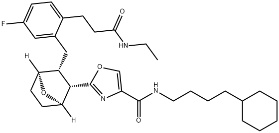 4-Oxazolecarboxamide, N-(4-cyclohexylbutyl)-2-[(1R,2S,3R,4S)-3-[[2-[3-(ethylamino)-3-oxopropyl]-5-fluorophenyl]methyl]-7-oxabicyclo[2.2.1]hept-2-yl]- Struktur