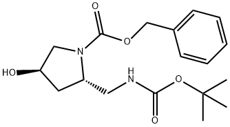 1-Pyrrolidinecarboxylic acid, 2-[[[(1,1-dimethylethoxy)carbonyl]amino]methyl]-4-hydroxy-, phenylmethyl ester, (2S,4R)- Struktur