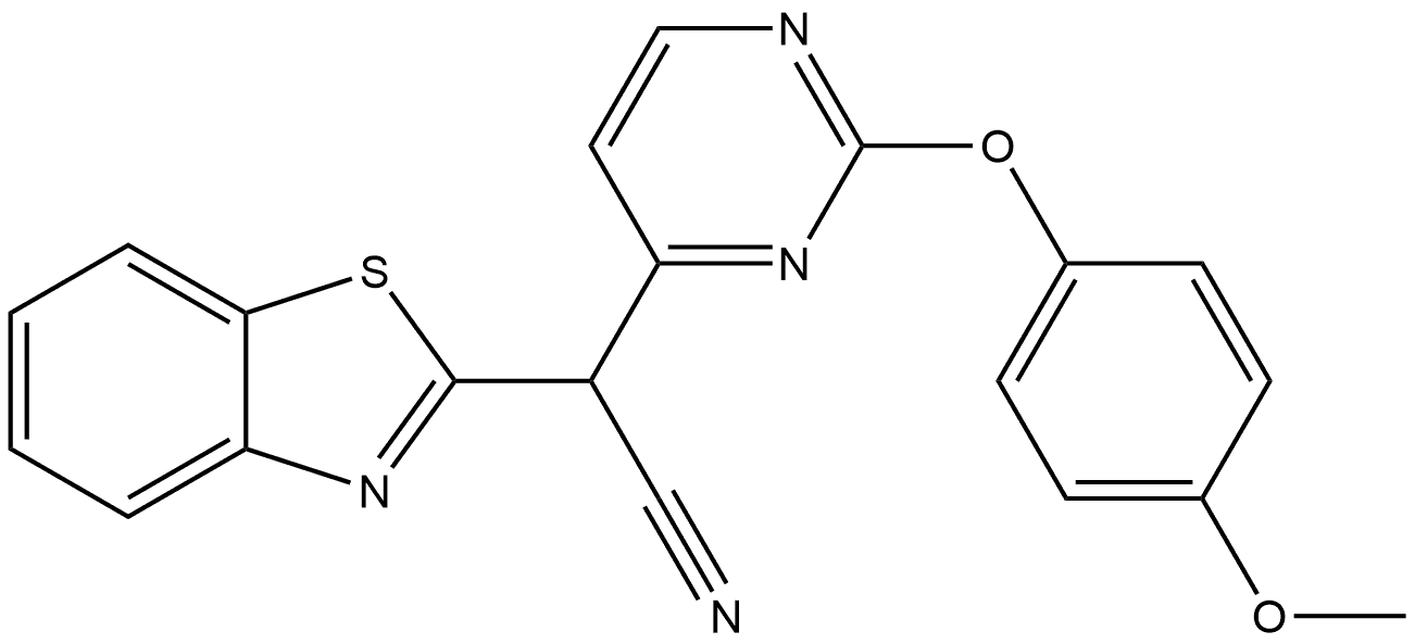 2-Benzothiazoleacetonitrile, α-[2-(4-methoxyphenoxy)-4-pyrimidinyl]- Struktur