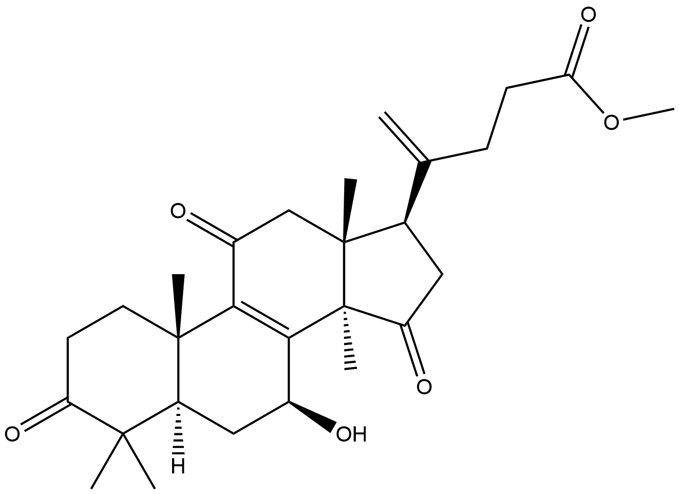 Chola-8,20-dien-24-oic acid, 7-hydroxy-4,4,14-trimethyl-3,11,15-trioxo-, methyl ester, (5α,7β)- Struktur